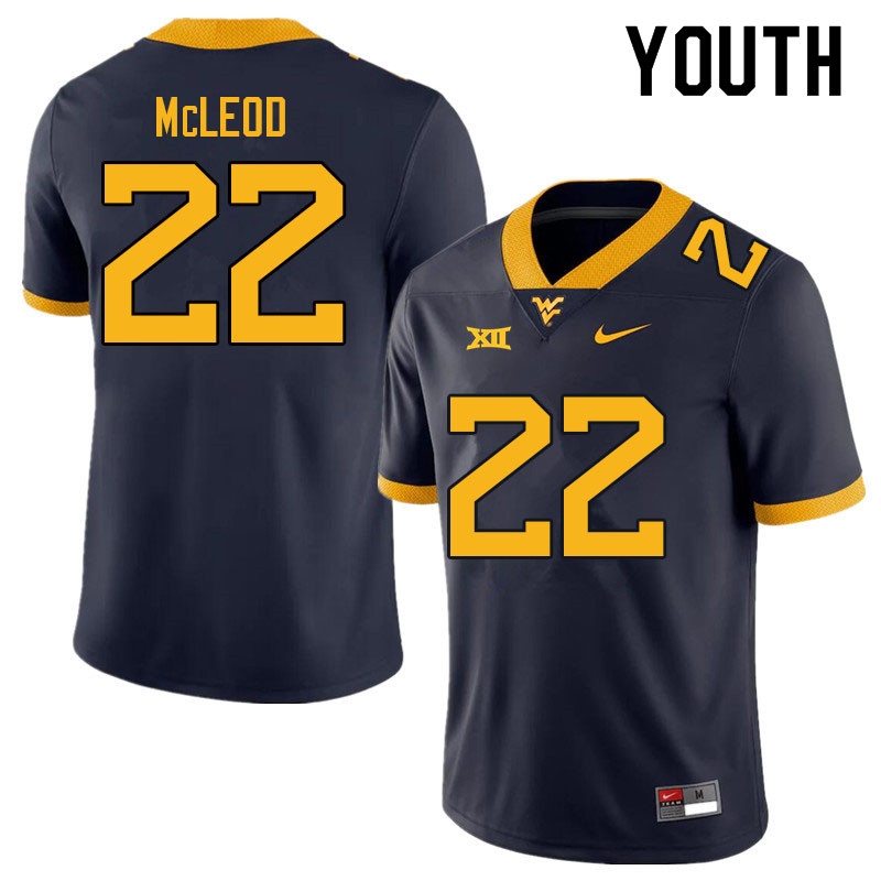 Youth #22 Saint McLeod West Virginia Mountaineers College Football Jerseys Sale-Navy - Click Image to Close
